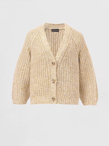 Two tone cotton blend chunky rib knit cardigan - REPEAT cashmere - Modalova