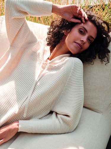 Cotton rib knit sweater with drawstring neckline - REPEAT cashmere - Modalova