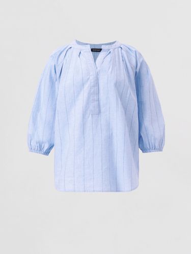 Striped linen blend blouse with gathered sleeve - REPEAT cashmere - Modalova