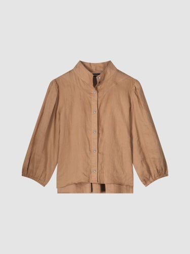 Linen blouse with stand-up collar and snap buttons - REPEAT cashmere - Modalova