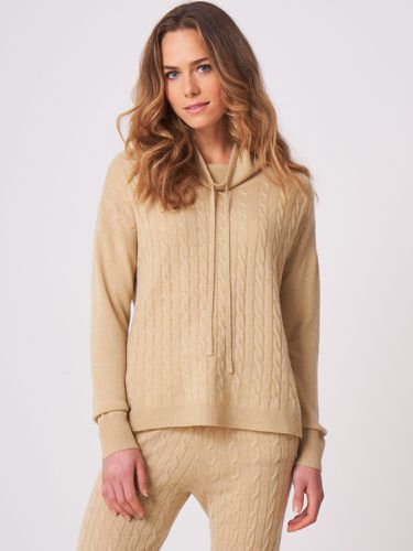 Cable knit sweater with stand-up collar and drawstring - REPEAT cashmere - Modalova