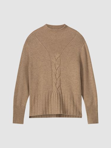 High neck cashmere blend sweater with cable knit detail and side slits - REPEAT cashmere - Modalova