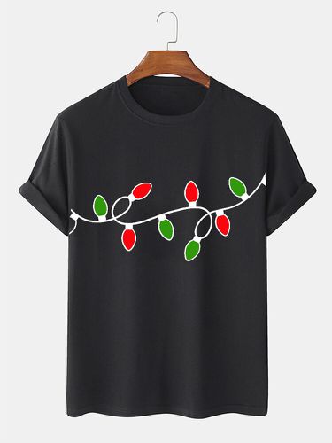 Mens Christmas Colorful Lamp Print Crew Neck Casual Short Sleeve T-Shirts - ChArmkpR - Modalova