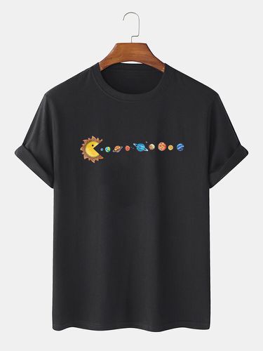 Mens Cartoon Sun Planet Print Crew Neck Short Sleeve T-Shirts - ChArmkpR - Modalova
