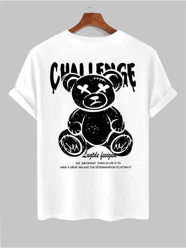 Mens Cartoon Bear Letter Print Crew Neck Short Sleeve T-Shirts - ChArmkpR - Modalova