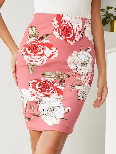 Falda lápiz de cintura alta con estampado de flores para Mujer - Newchic - Modalova