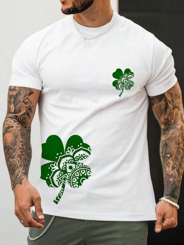 Mens Clover Floral Print St Patrick's Day Short Sleeve T-Shirts Winter - ChArmkpR - Modalova