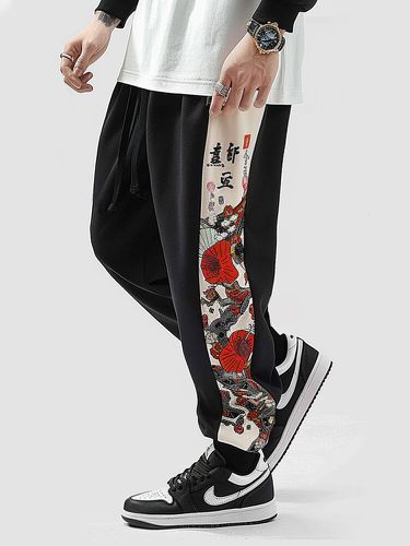 Cintura con cordón y retales con estampado floral japonés para hombre suelta Pantalones - ChArmkpR - Modalova