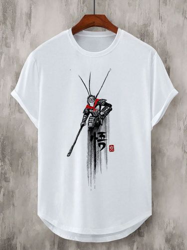 Camisetas de manga corta con dobladillo curvado y estampado de mono chino para hombre Invierno - ChArmkpR - Modalova