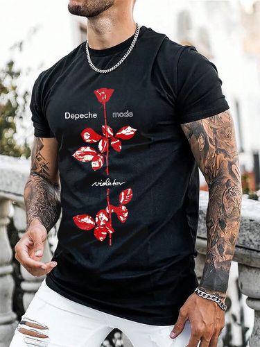 Camisetas informales de manga corta con estampado de letras florales para hombre Cuello Invierno - ChArmkpR - Modalova