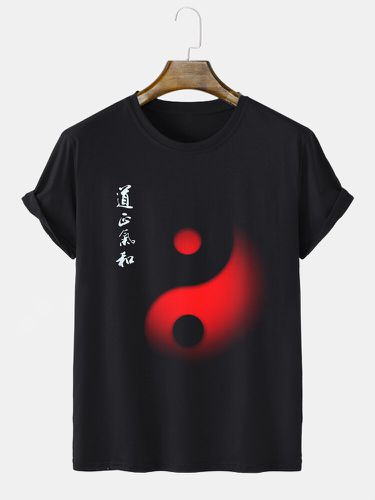 Mens Chinese Yin Yang Print Crew Neck Short Sleeve T-Shirts Winter - ChArmkpR - Modalova