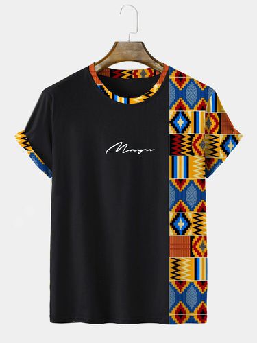 Camisetas de manga corta con estampado geométrico étnico y patchwork para hombre - ChArmkpR - Modalova