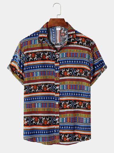 Camisas de manga corta con estampado de elefante geométrico étnico para hombre - ChArmkpR - Modalova