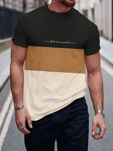 Camisetas informales de manga corta con patchwork y bloques de color con guión para hombre - ChArmkpR - Modalova