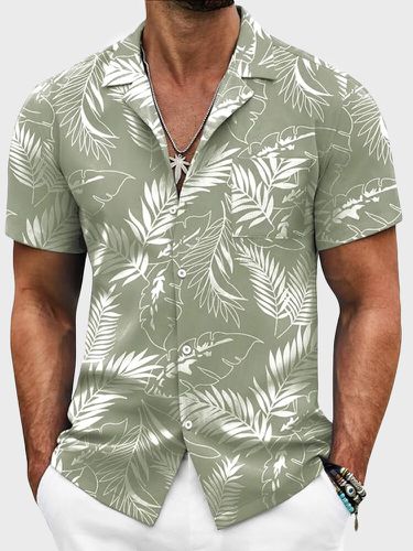 Mens Plants Print Revere Collar Casual Short Sleeve Shirts - ChArmkpR - Modalova