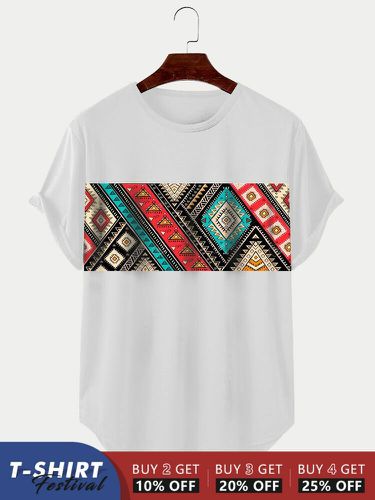 Camisetas de manga corta con dobladillo curvado y estampado geométrico étnico para hombre Invierno - ChArmkpR - Modalova
