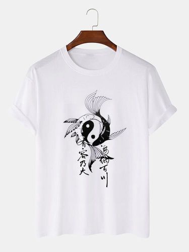 Mens Chinese Yin Yang Carp Print Crew Neck Short Sleeve T-Shirts Winter - ChArmkpR - Modalova