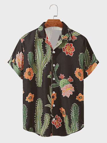 Mens Cactus Print Revere Collar Casual Short Sleeve Shirts - ChArmkpR - Modalova