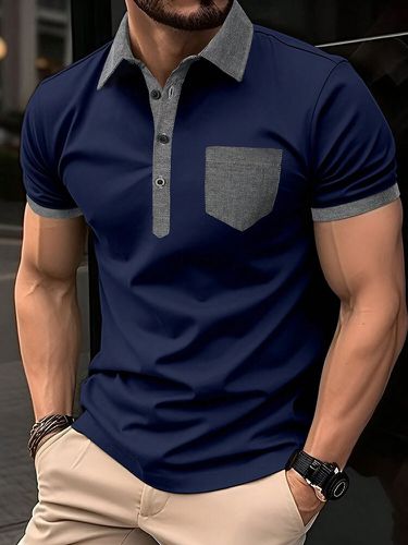 Camisas de golf informales de manga corta con bolsillo en el pecho y retazos para hombre - ChArmkpR - Modalova