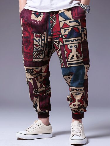 Mens Ethnic Pattern Print Side Pockets Drawstring Waist Pants - ChArmkpR - Modalova
