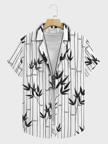 Camisas de manga corta con cuello reverenciado y estampado de bambú para hombre - ChArmkpR - Modalova