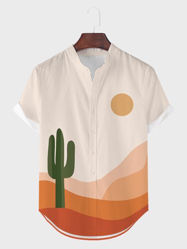 Mens Cactus Landscape Print Curved Hem Short Sleeve Shirts - ChArmkpR - Modalova
