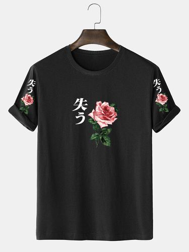 Camisetas de manga corta de algodón con estampado de rosas japonesas para hombre - ChArmkpR - Modalova