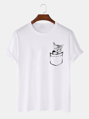 Mens Ink Cat Chest Print Crew Neck Short Sleeve T-Shirts Winter - ChArmkpR - Modalova