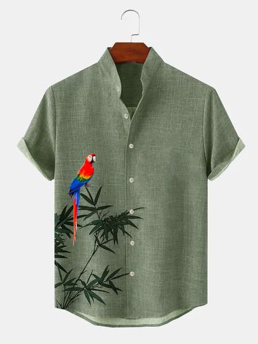 Mens Parrot Bamboo Print Stand Collar Hawaiian Vacation Shirts - ChArmkpR - Modalova