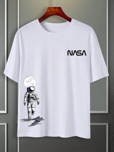 Mens Moon Astronaut Print Crew Neck Short Sleeve T-Shirts Winter - ChArmkpR - Modalova