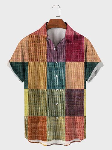 Camisas de manga corta con botones y solapa de bloques de color para hombre - ChArmkpR - Modalova