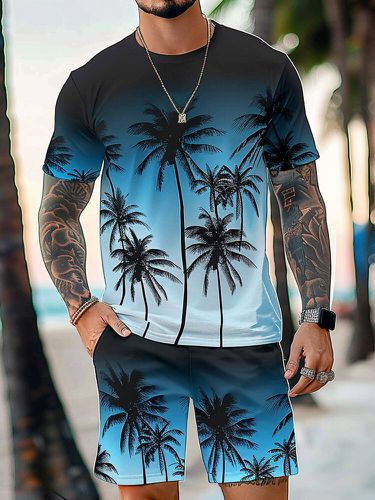 Mens Tropical Plants Print Casual Short Sleeve Two Pieces Outfits - ChArmkpR - Modalova