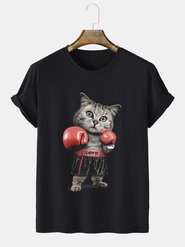 Mens Cat Graphic Crew Neck Casual Short Sleeve T-Shirts Winter - ChArmkpR - Modalova