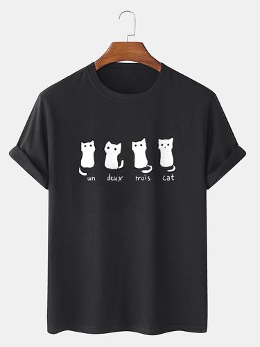 Mens Cute Cat Print Crew Neck Cotton Short Sleeve T-Shirts - ChArmkpR - Modalova