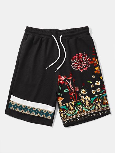 Pantalones cortos sueltos de punto de patchwork geométrico floral étnico para hombre - ChArmkpR - Modalova