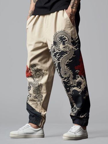 Mens Chinese Dragon Print Loose Pants With Pocket - ChArmkpR - Modalova