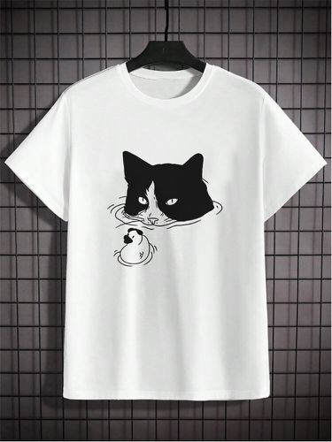 Camisetas de manga corta con estampado de animales de dibujos animados para hombre Gato Crew Cuello Invierno - ChArmkpR - Modalova