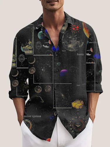 Mens Galaxy Planet Print Lapel Casual Long Sleeve Shirts Winter - ChArmkpR - Modalova