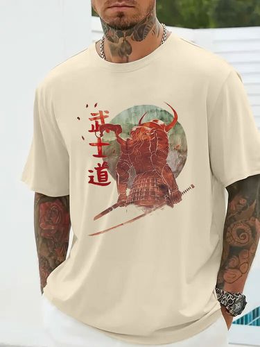 Camisetas de manga corta con estampado de paisaje de guerrero japonés para hombre Cuello - ChArmkpR - Modalova