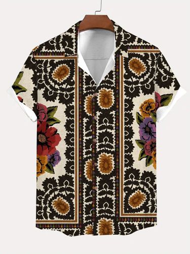 Camisas de manga corta con botones y solapa con estampado floral vendimia para hombre - ChArmkpR - Modalova