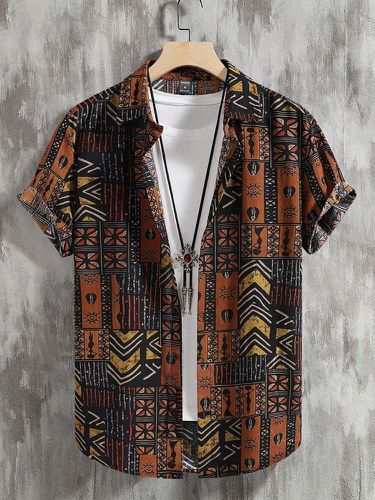 Camisas de manga corta con solapa y estampado étnico geométrico para hombre - ChArmkpR - Modalova