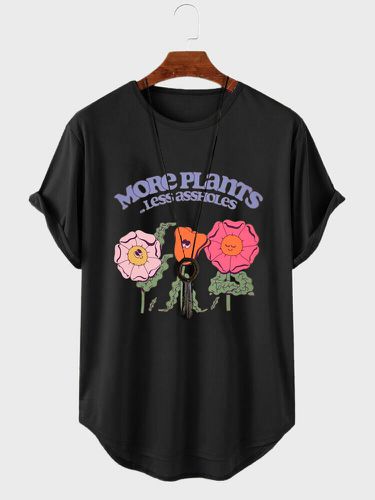 Camisetas de manga corta con dobladillo curvo y estampado de eslogan Cartoon Planta para hombre - ChArmkpR - Modalova