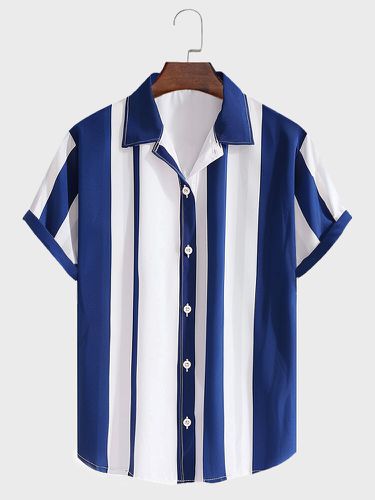 Mens Striped Lapel Button Up Casual Short Sleeve Shirts - ChArmkpR - Modalova