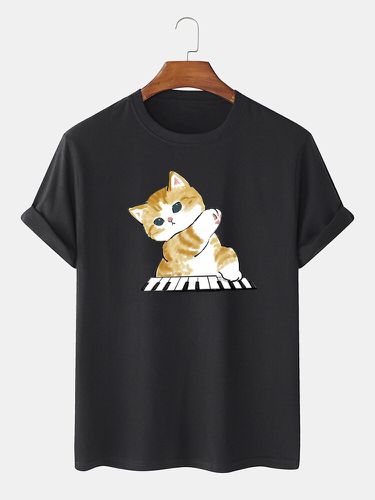 Camisetas informales de manga corta con dibujos animados para hombre Gato Graphic Crew Cuello - ChArmkpR - Modalova