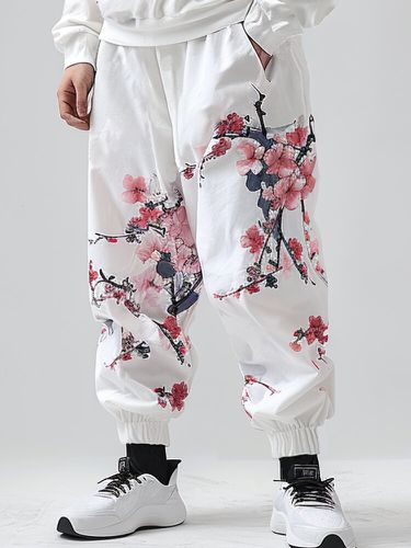 Puños elásticos con estampado de flor de cerezo japonés para hombre cintura holgada con cordón Pantalones - ChArmkpR - Modalova