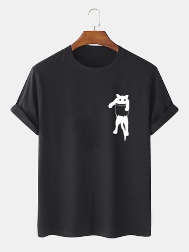 Camisetas informales de manga corta de algodón con estampado de pecho Gato de dibujos animados para hombre - ChArmkpR - Modalova