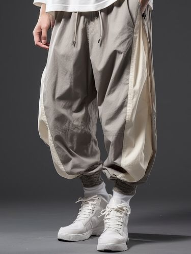 Cintura holgada con cordón elástico y puños elásticos de retazos de bloques de color para hombre Pantalones - ChArmkpR - Modalova