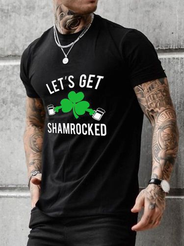 Mens Clover Slogan Print Crew Neck St Patrick's Day Short Sleeve T-Shirts Winter - ChArmkpR - Modalova