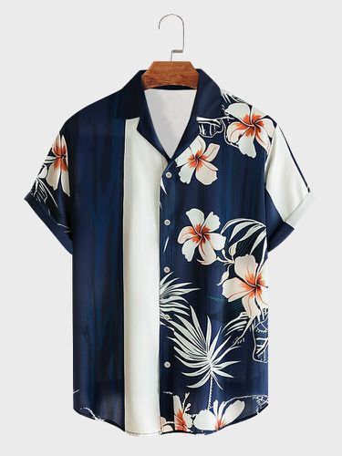 Camisas de manga corta con cuello de reverencia y retales con estampado floral Planta para hombre - ChArmkpR - Modalova