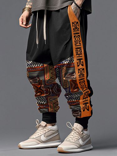 Mens étnico tribal tótem estampado patchwork cordón suelto cintura Pantalones invierno - ChArmkpR - Modalova